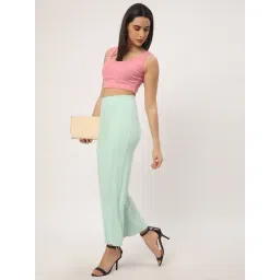R&B Light Green Viscose Relaxed Fit High Rise Trousers image 3