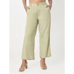 R&B Light Green Viscose Relaxed Fit Mid Rise Trousers-picture-10