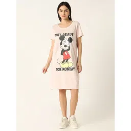 R&B Light Pink Cotton Graphic Print Night Dress-picture-38