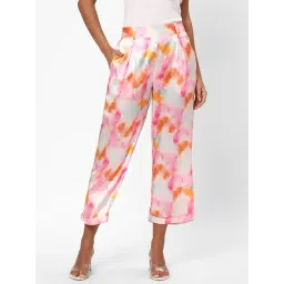 R&B Light Pink Satin Tie-dye Regular Fit High Rise Crop Pants-picture-48