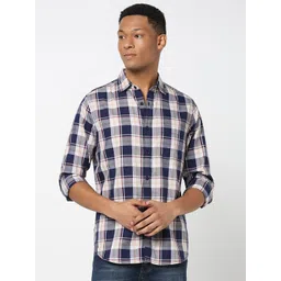 R&B Men Spread Collar Tartan Checked Cotton Casual Shirt-picture-10