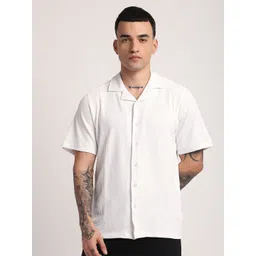 R&B Men Textured Cuban Collar Cotton Casual Shirt-picture-40