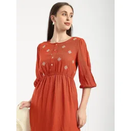 R&B Rust Viscose Fit & Flare Dress-picture-12
