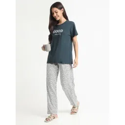 R&B Teal & White Cotton Printed T-Shirt With Pyjamas-picture-20