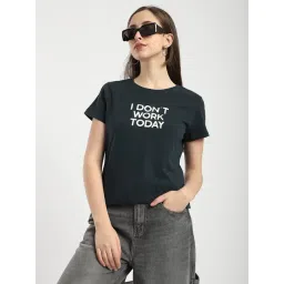 R&B Teal Cotton Graphic Print T-Shirt-picture-38