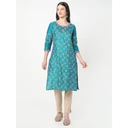 R&B Teal Polyester Straight Kurta-picture-36
