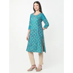 R&B Teal Polyester Straight Kurta image 3