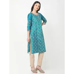 R&B Teal Polyester Straight Kurta image 4