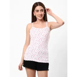 R&B White & Pink Cotton Floral Print Camisole-picture-29