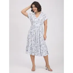 R&B White Polyester Floral Print Fit & Flare Dress-picture-38