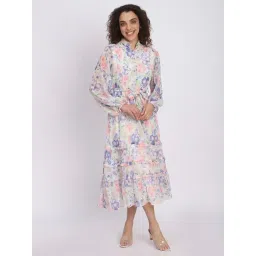 R&B White Polyester Floral Print Wrap Dress-picture-46