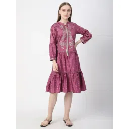 R&B Wine Viscose Printed A-Line Dress-picture-16