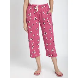 R&B Women Floral Printed Cotton Straight Cropped Lounge Pants-picture-11
