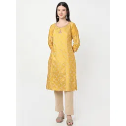 R&B Women Keyhole Neck Flared Sleeves Chikankari Kurta-picture-33