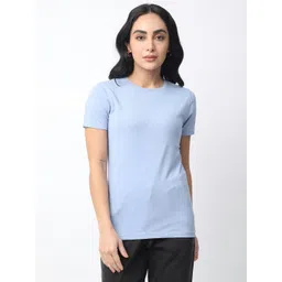 R&B Women Solid Round Neck Cotton T-shirt-picture-36
