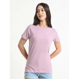 R&B Women Solid Round Neck Cotton T-shirt-picture-25