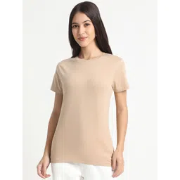 R&B Women Solid Round Neck Cotton T-shirt-picture-28