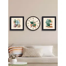 RANDOM 3 Pieces Off White & Green Abstract Printed Contemporary Wall Clock & Wall Arts-picture-15