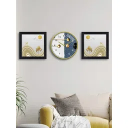 RANDOM 3 Pieces White & Green Abstract Printed Contemporary Wall Clock & Wall Arts-picture-12