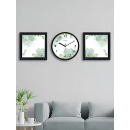 RANDOM 3 Pieces White & Green Floral Printed Contemporary Wall Clock & Wall Arts-picture-13