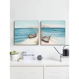 RANDOM Blue & Beige 2 Pieces Beach Canvas Wall Art-picture-22