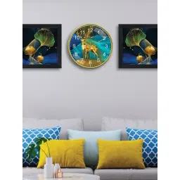 Random Blue & Gold Printed Traditional Wall Clock with 2 Photo Frames-picture-13