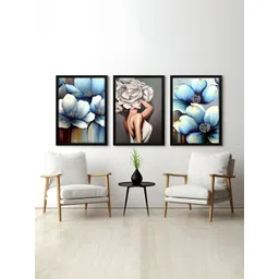 RANDOM Blue & White 3 Pieces Floral Printed Painting Wall Art-picture-29