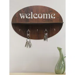 RANDOM Brown MDF Wall Shelf with Keyholders-picture-12