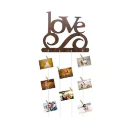 random Brown  Wooden Love  Photo Frame 8 - Picture Hanging Collage With Styling Board With -Rope & 8 Wooden Clips-picture-22