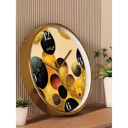 RANDOM Gold Toned & Black Printed Contemporary Round Wall Clock-picture-25