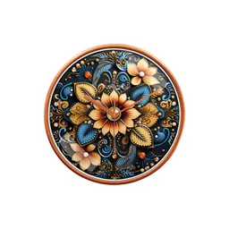 RANDOM Gold Toned & Blue Printed Contemporary Analogue Round Wall Clock-picture-12