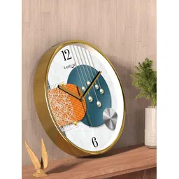RANDOM Gold Toned & Blue Printed Contemporary Round Wall Clock-picture-42