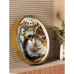 RANDOM Gold Toned & White Printed Contemporary Round Wall Clock-picture-26