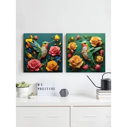 RANDOM Green & Red 2 Piece Floral and Botanical Canvas Wall Paintings-image-5