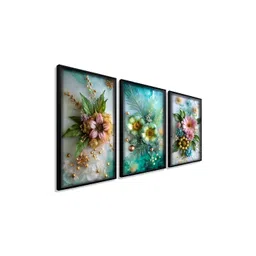 RANDOM Green & White 3 Piece Synthetic Wood Floral and Botanical Wall Paintings image 5