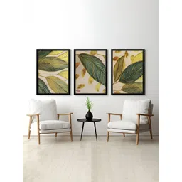 RANDOM Green & Yellow 3 Piece Synthetic Wood Floral and Botanical Wall Paintings-image-28
