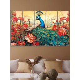 RANDOM Red & Green 5 Piece Synthetic Wood Floral and Botanical Wall Paintings-picture-41