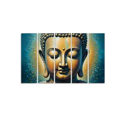 RANDOM Vinyl Blue & Beige 5 Piece Buddha Religious Canvas Wall Paintings-picture-25