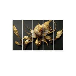 RANDOM Vinyl Grey & Gold-Toned 5 Piece Floral Canvas Wall Paintings-picture-30
