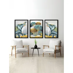 RANDOM White & Blue 3 Piece Synthetic Wood Floral and Botanical Wall Paintings-picture-11