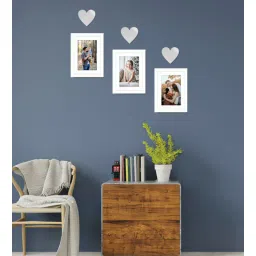 White Engineered Wood Collage Photo Frames with Heart Plaque, Set of 3 by Random-image-23