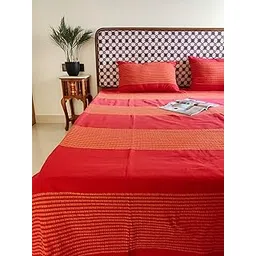 RANGBHAR Handloom Cotton 220 TC Striped Bedsheet For Double Bed, Organic Woven Bedsheet With 2 Pillow Covers, Red, 90 X 100 Inch-picture-11