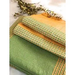 RANGBHAR Handloom Cotton Double Bedsheet With 2 Pillow Covers,Woven Striped Bedsheet,90 X 100 Inch,Green,220 TC-picture-10