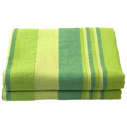 RANGBHAR Handloom Cotton Double Bedsheet Without Pillow Covers, Woven Striped Bedcover, 90 x 100 inch, Green,210 Threadcount image 1