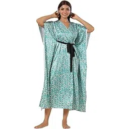 range forever Womens Satin Green Floral Printed Kaftan-picture-54