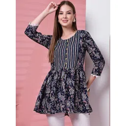 RANGEELO JAIPUR Women Floral Printed Round Neck Peplum Top-picture-40