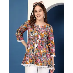 RANGEELO JAIPUR Women Floral Printed Tie-Ups Tie-Ups Longline Blouson Top-picture-20