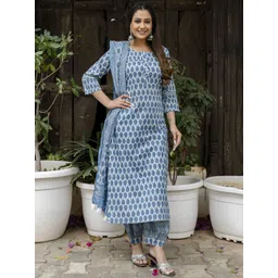 Rangeelo Paisley Printed Pure Cotton Straight Kurta With Salwar & Dupatta-picture-36
