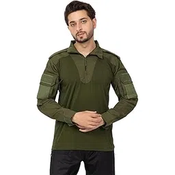 rangers Men's Camouflage Olive Nylon Lycra Polo Neck Tactical T-Shirt | Valcro Arm Pockets | Sweat Absorbing Technology | UV Protection | Stretchable Fabric-picture-47