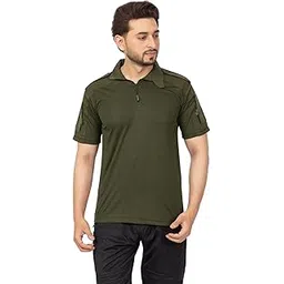 RANGERS Men's Camouflage Printed Tactical Olive Polyester Polo Zip Half Sleeve T-Shirt | Valcro Pockets | Side Arm Zip | Sweat Absorbing-picture-12